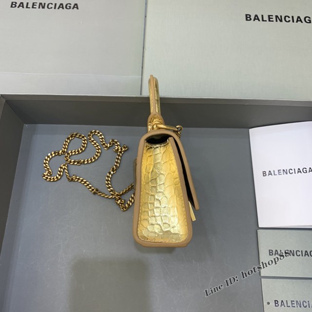 Balenciaga專櫃爆款手提女包 巴黎世家鱷魚紋牛皮金色mini Hourglass沙漏包 fyj1012